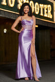 Elegante sirena Spaghetti Straps Viola Corsetto Prom Dress con Split Front