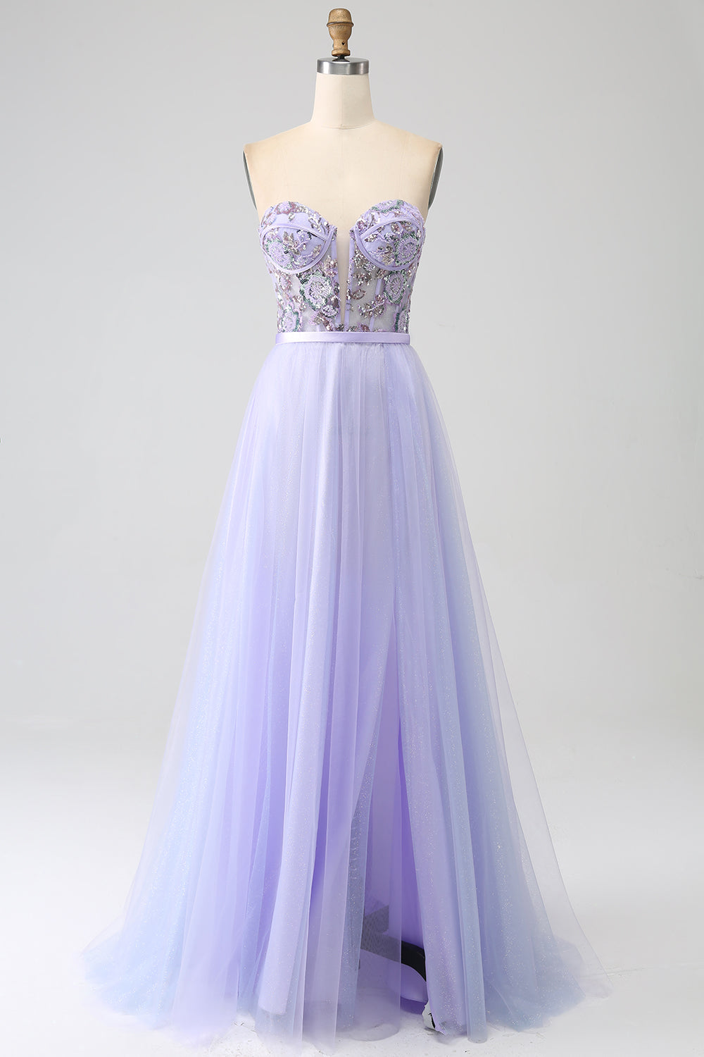 Lavanda A Line Tulle Corsetto Abito Da Ballo Con Spacco