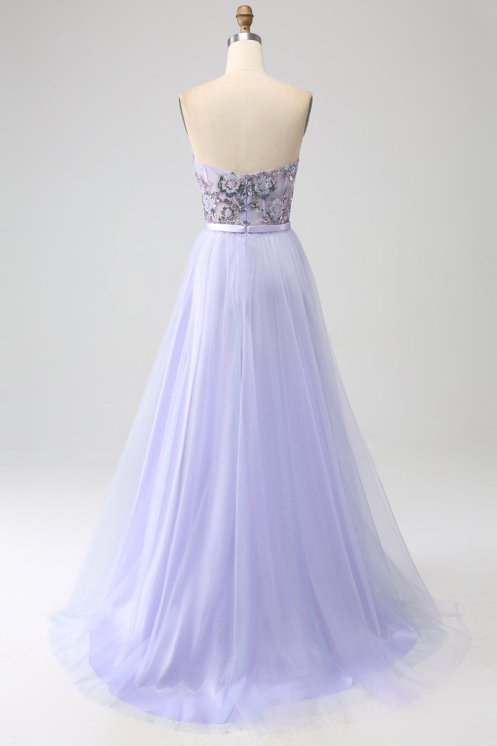 Lavanda A Line Tulle Corsetto Abito Da Ballo Con Spacco