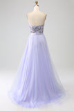 Lavanda A Line Tulle Corsetto Abito Da Ballo Con Spacco