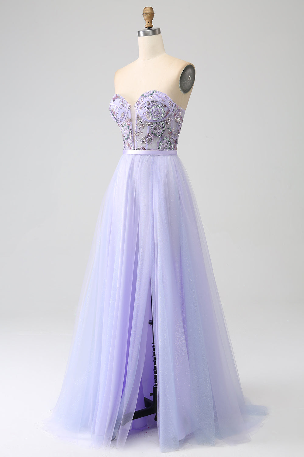 Lavanda A Line Tulle Corsetto Abito Da Ballo Con Spacco