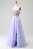 Lavanda A Line Tulle Corsetto Abito Da Ballo Con Spacco