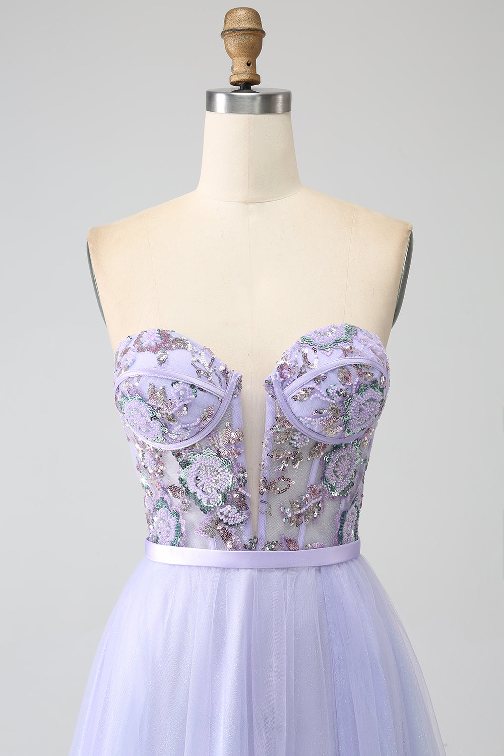 Lavanda A Line Tulle Corsetto Abito Da Ballo Con Spacco
