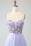 Lavanda A Line Tulle Corsetto Abito Da Ballo Con Spacco