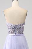 Lavanda A Line Tulle Corsetto Abito Da Ballo Con Spacco