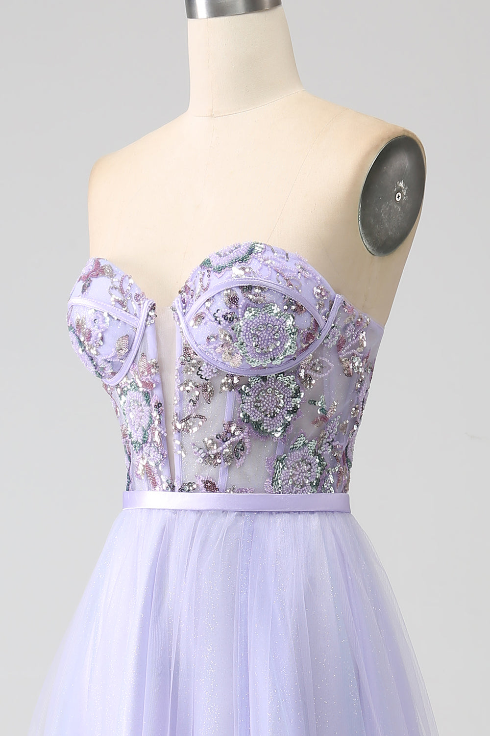 Lavanda A Line Tulle Corsetto Abito Da Ballo Con Spacco