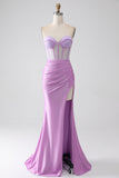 Lilla sirena senza spalline Corsetto vestito da ballo con fessura
