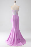 Lilla sirena senza spalline Corsetto vestito da ballo con fessura