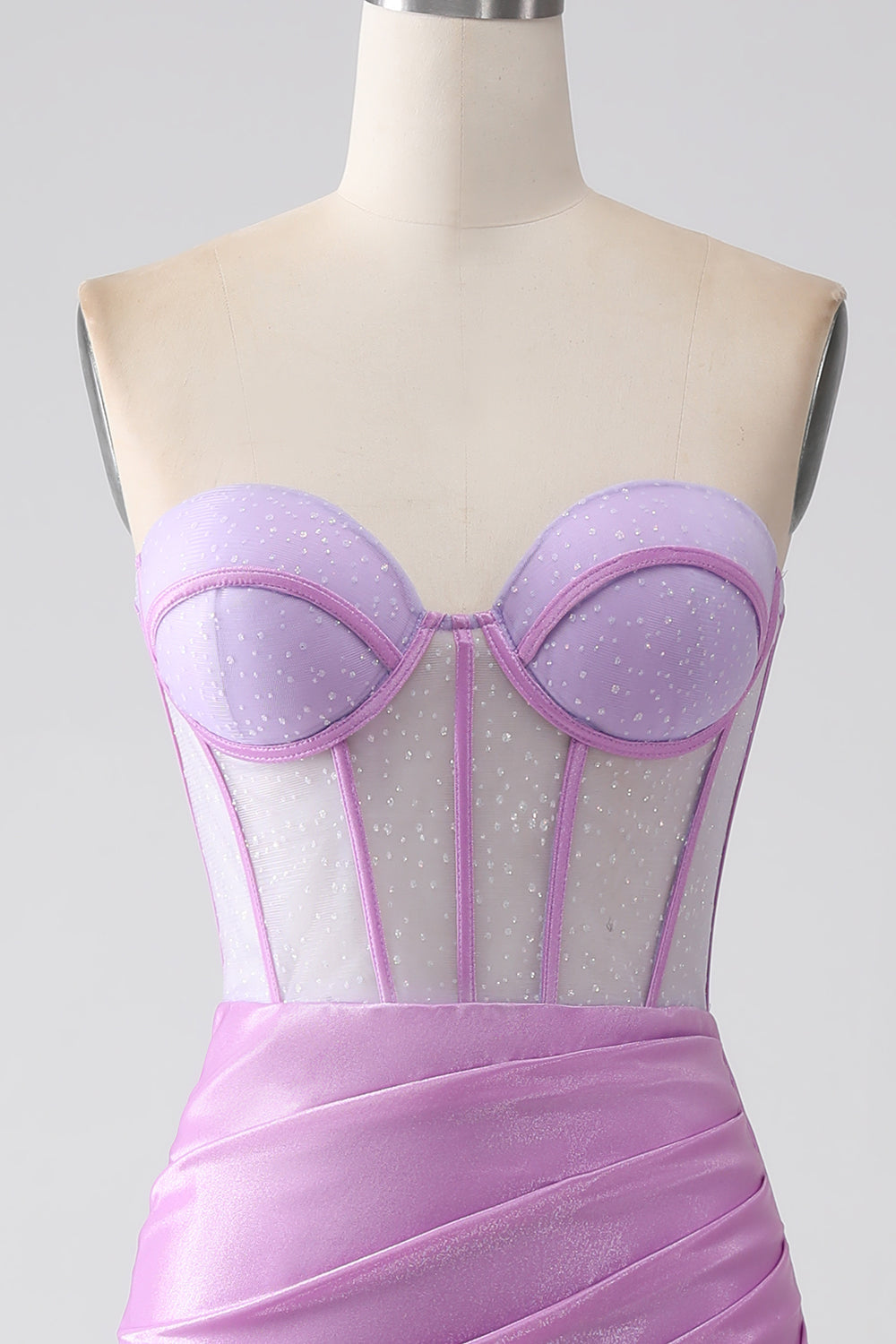 Lilla sirena senza spalline Corsetto vestito da ballo con fessura