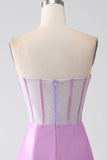 Lilla sirena senza spalline Corsetto vestito da ballo con fessura