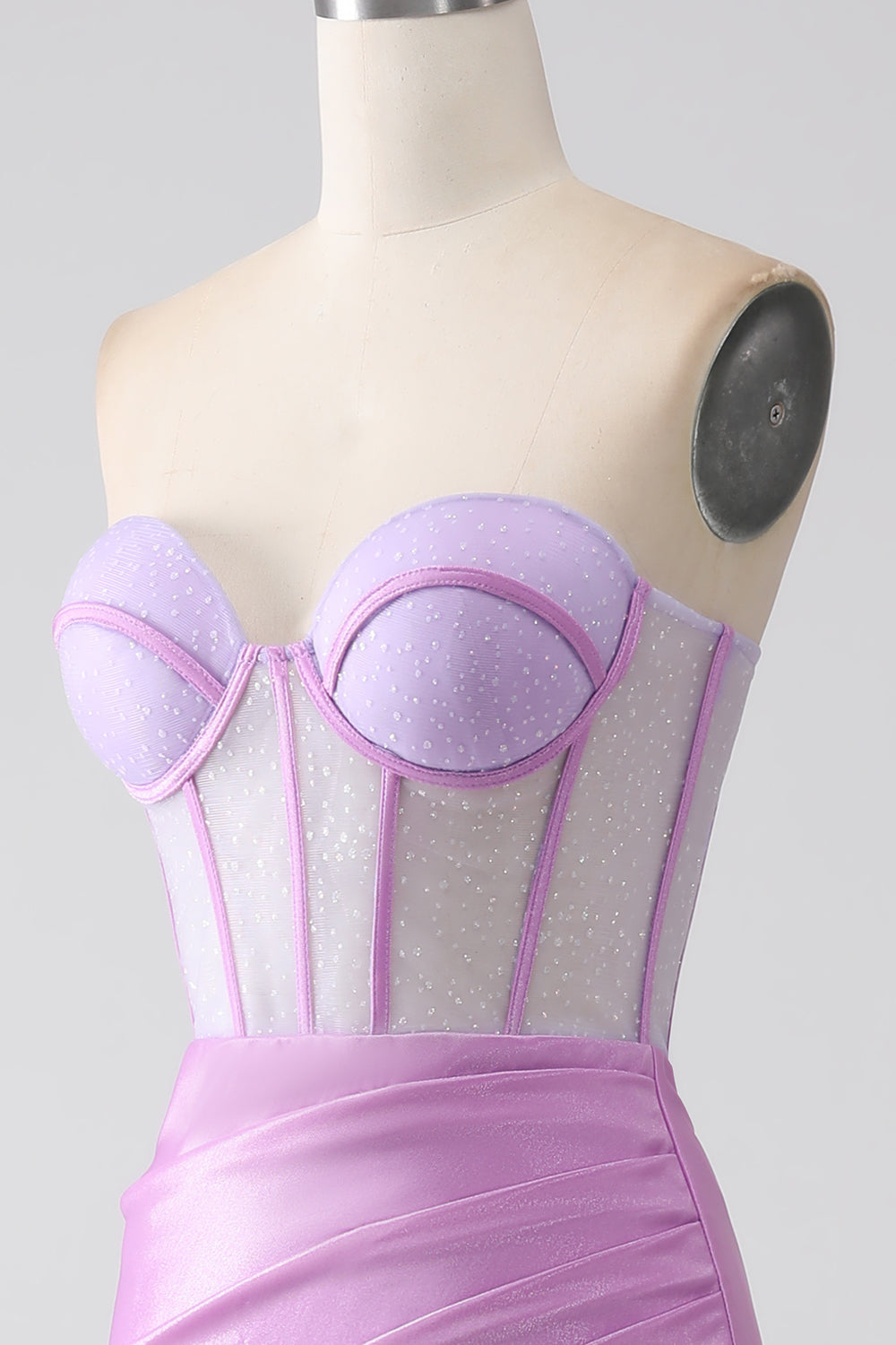 Lilla sirena senza spalline Corsetto vestito da ballo con fessura