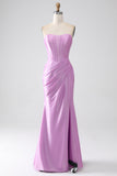Senza spalline viola sirena Corsetto vestito da ballo con pieghe