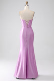 Senza spalline viola sirena Corsetto vestito da ballo con pieghe