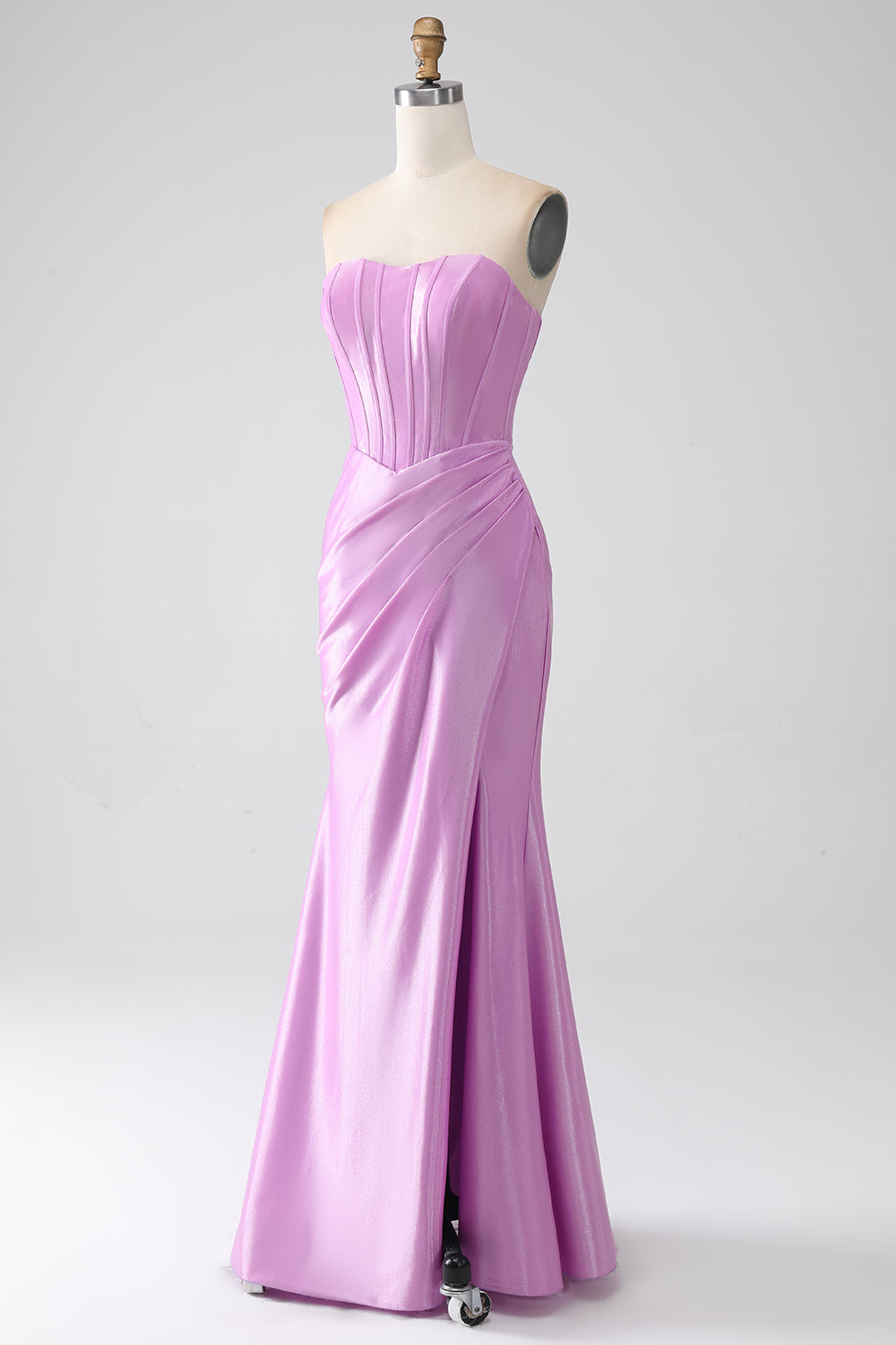 Senza spalline viola sirena Corsetto vestito da ballo con pieghe