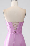 Senza spalline viola sirena Corsetto vestito da ballo con pieghe