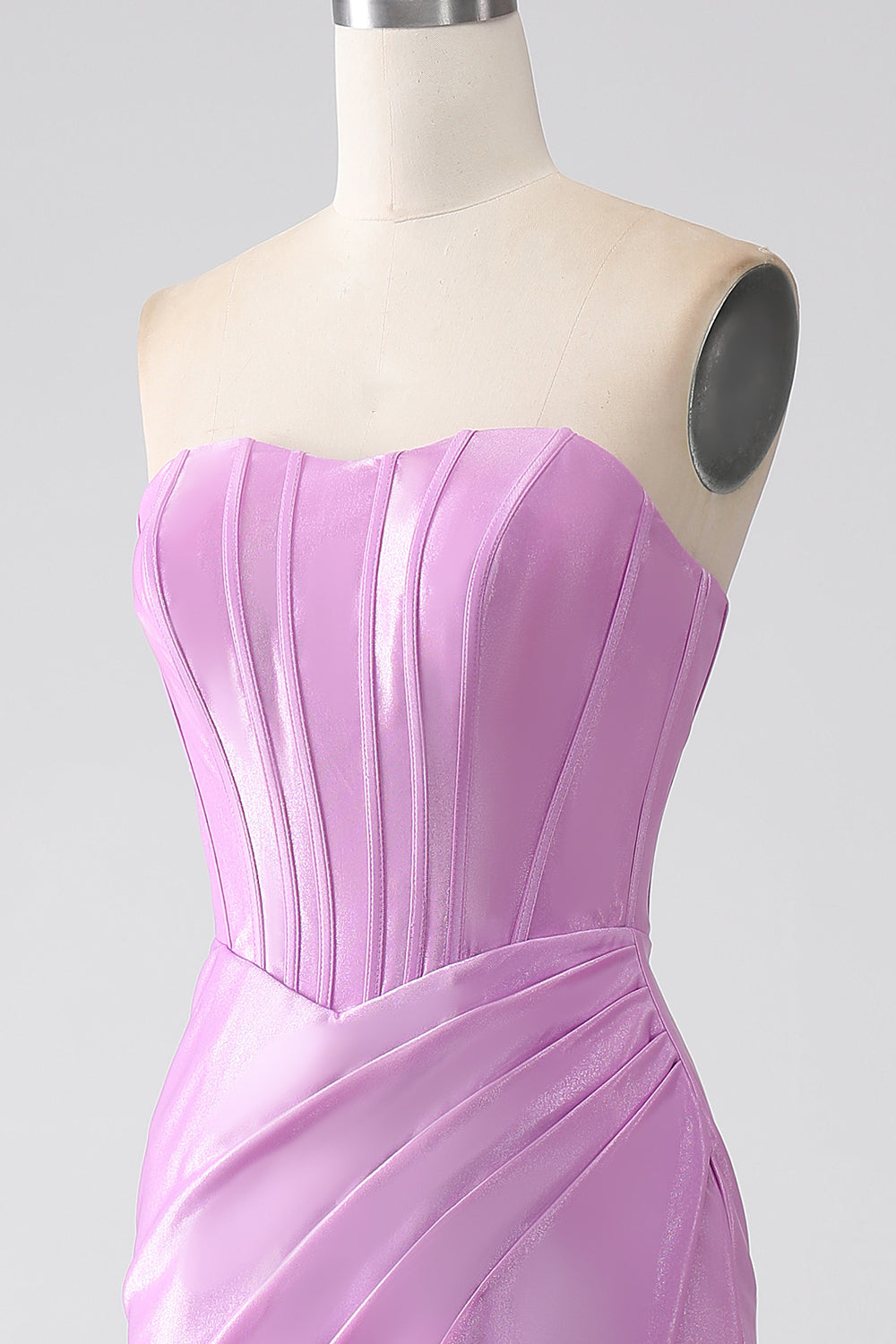 Senza spalline viola sirena Corsetto vestito da ballo con pieghe
