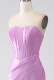 Senza spalline viola sirena Corsetto vestito da ballo con pieghe