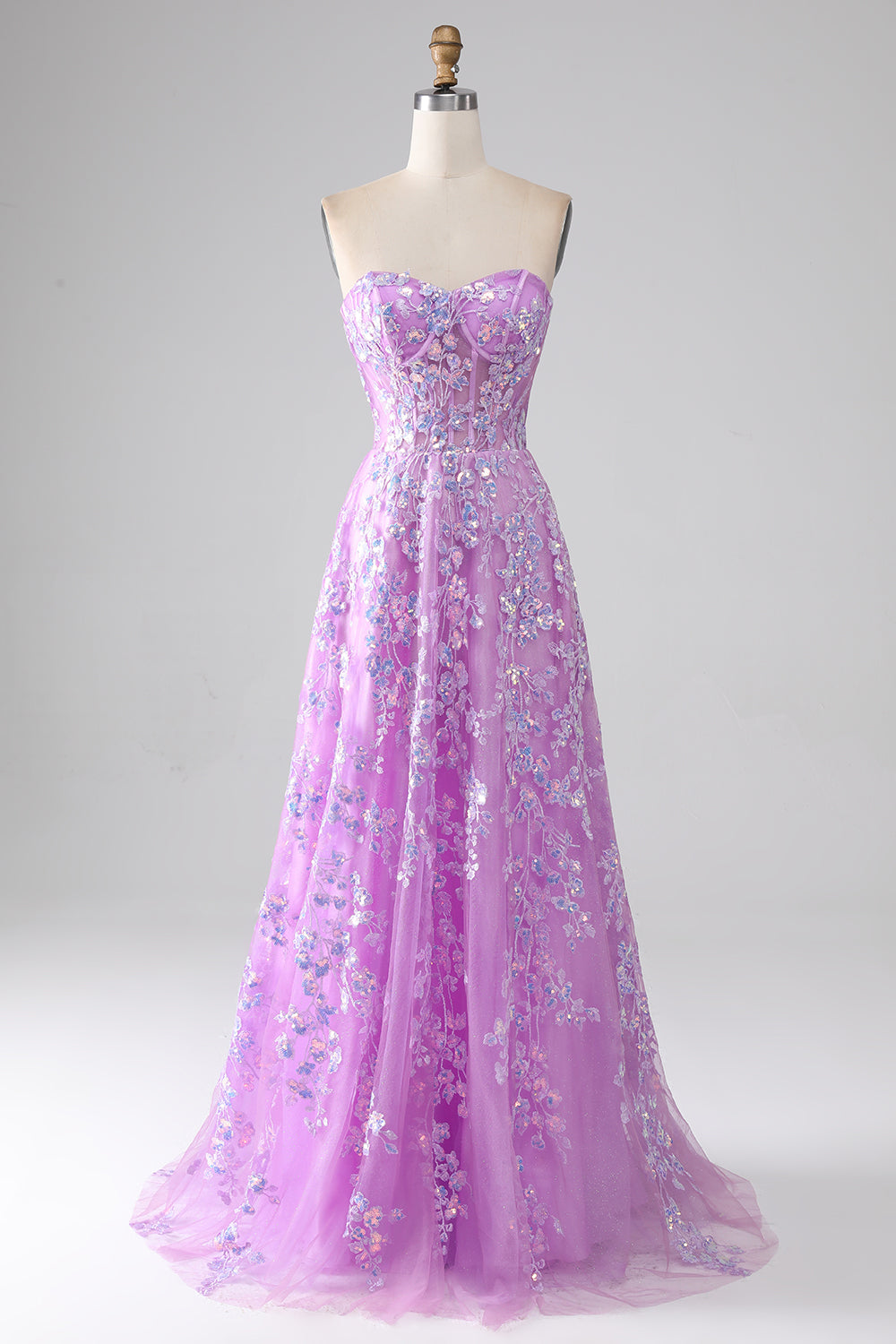 Viola A-Line Corsetto senza spalline vestito da ballo con appliques