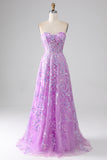 Viola A-Line Corsetto senza spalline vestito da ballo con appliques