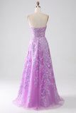 Viola A-Line Corsetto senza spalline vestito da ballo con appliques