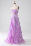 Viola A-Line Corsetto senza spalline vestito da ballo con appliques