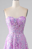 Viola A-Line Corsetto senza spalline vestito da ballo con appliques