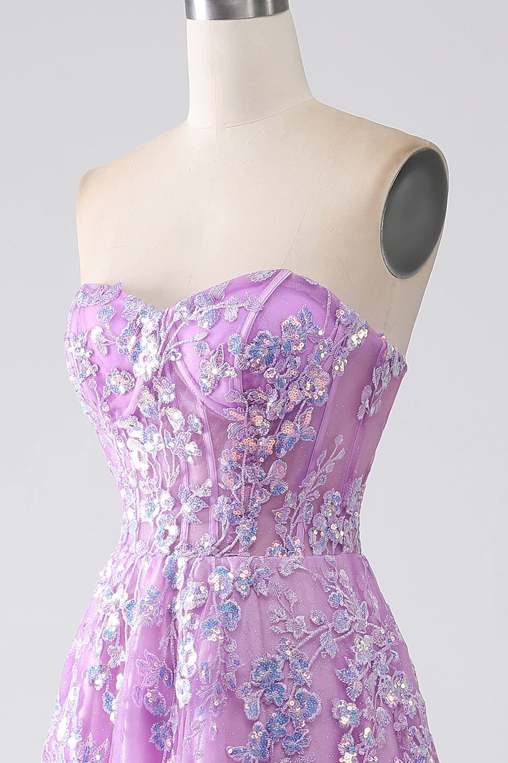 Viola A-Line Corsetto senza spalline vestito da ballo con appliques