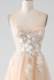 A-Line Champagne senza spalline Corsetto vestito da ballo con applicazioni