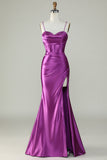 Arancione sirena Spalline sottili lungo corsetto Abito da ballo con fessura