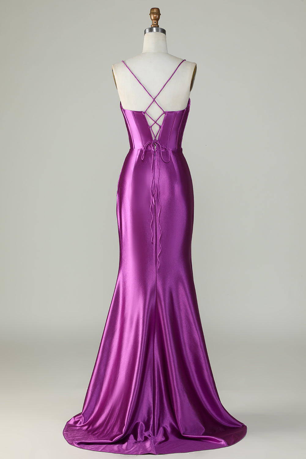 Arancione sirena Spalline sottili lungo corsetto Abito da ballo con fessura