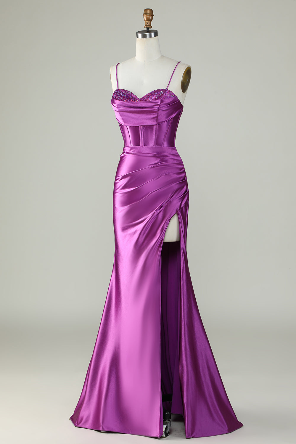 Arancione sirena Spalline sottili lungo corsetto Abito da ballo con fessura