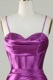 Arancione sirena Spalline sottili lungo corsetto Abito da ballo con fessura
