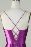 Arancione sirena Spalline sottili lungo corsetto Abito da ballo con fessura