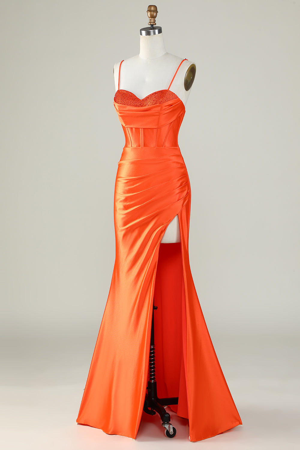 Arancione sirena Spalline sottili lungo corsetto Abito da ballo con fessura