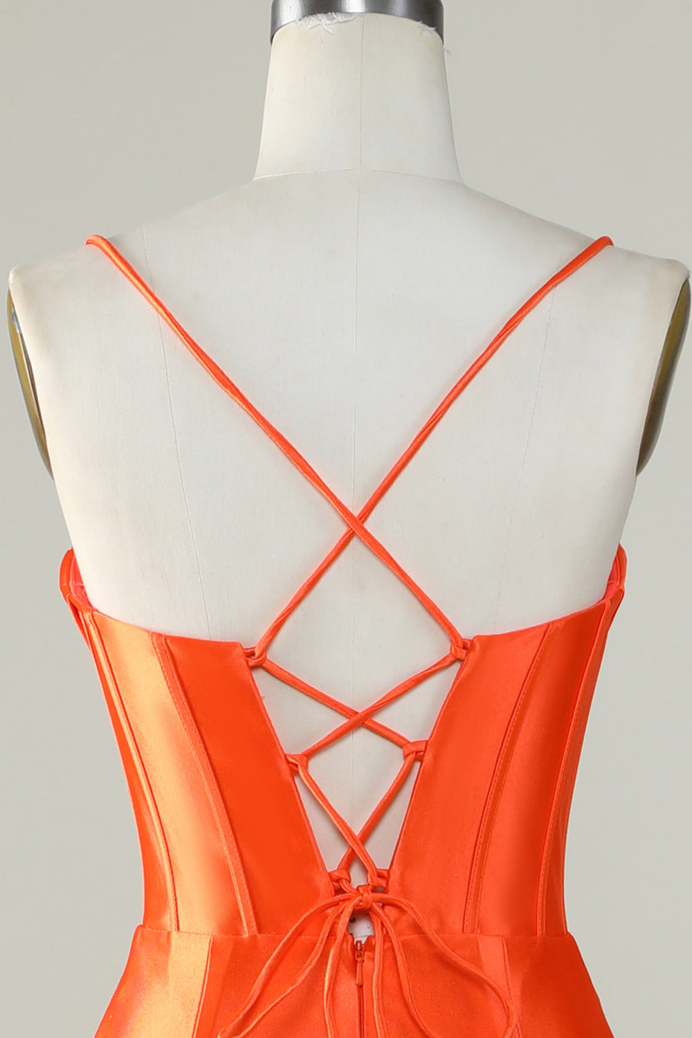 Arancione sirena Spalline sottili lungo corsetto Abito da ballo con fessura