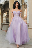 Splendida linea Off the Shoulder Corsetto viola abito da ballo con appliques
