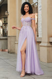 Splendida linea Off the Shoulder Corsetto viola abito da ballo con appliques