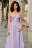 Splendida linea Off the Shoulder Corsetto viola abito da ballo con appliques