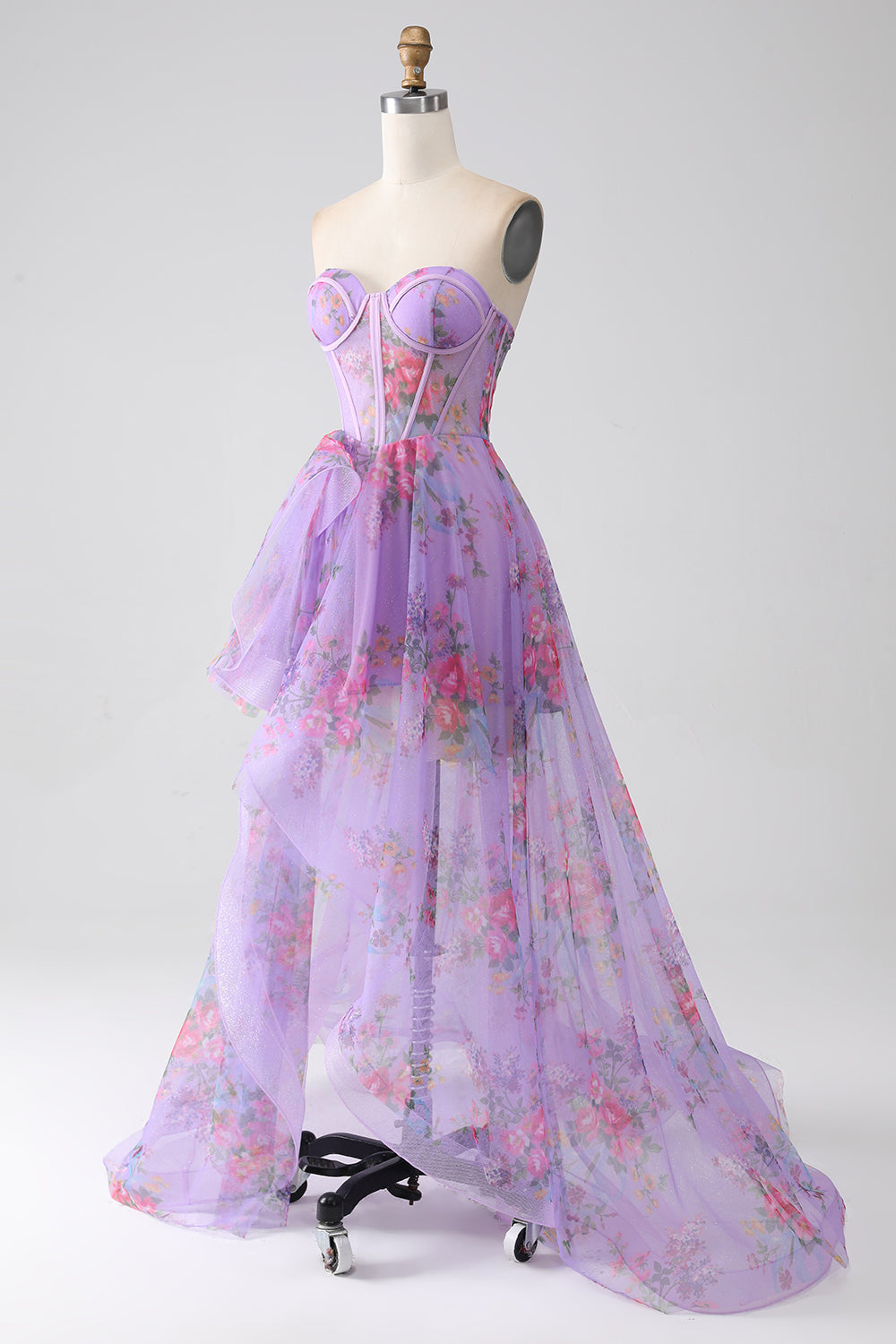 Viola stampato senza spalline Corsetto Prom Dress