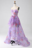 Viola stampato senza spalline Corsetto Prom Dress