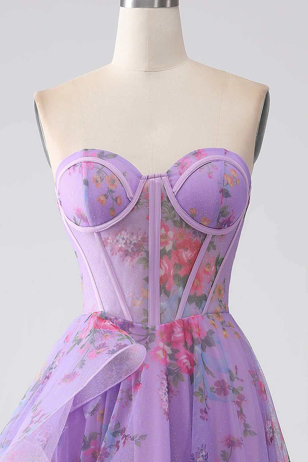 Viola stampato senza spalline Corsetto Prom Dress