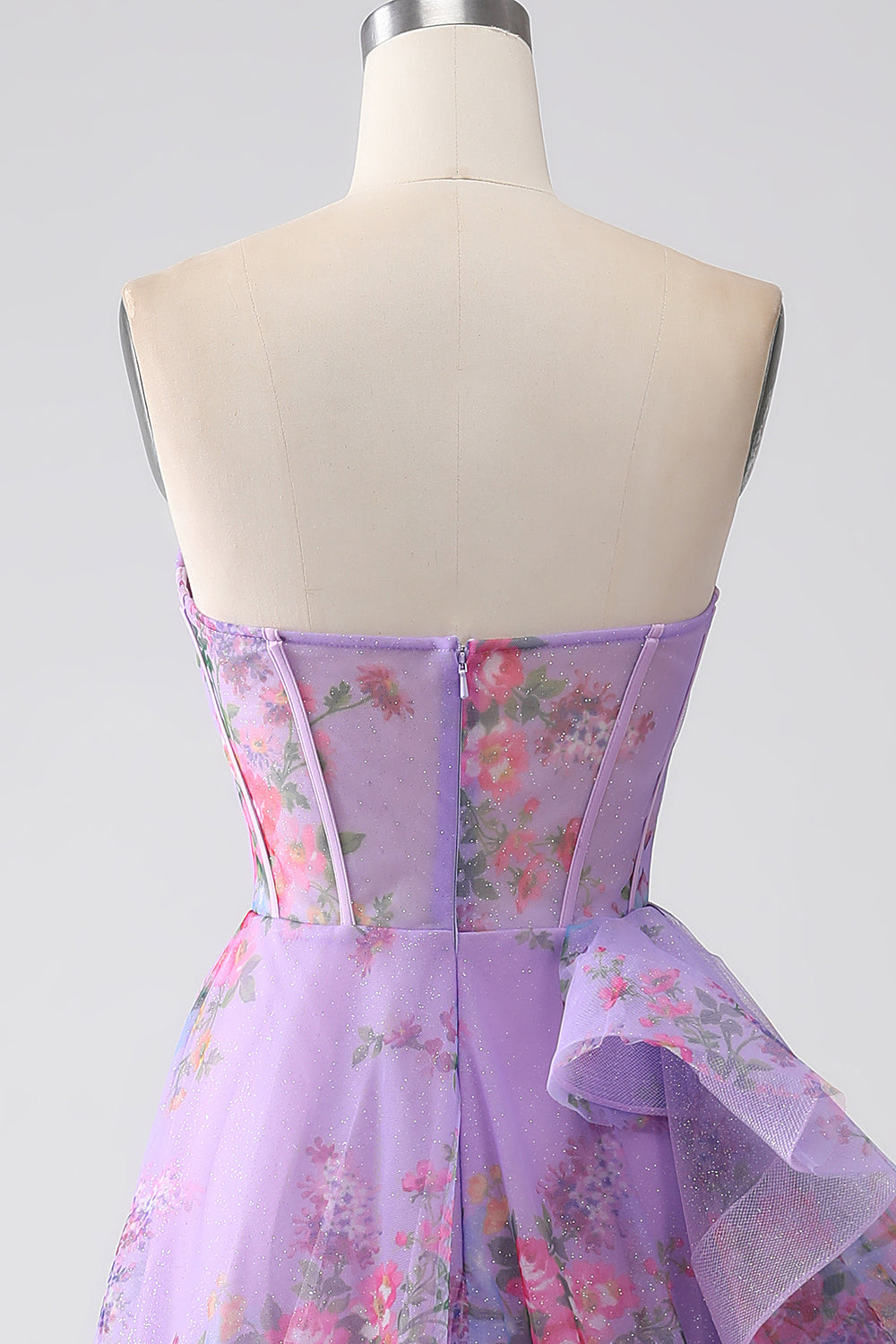 Viola stampato senza spalline Corsetto Prom Dress