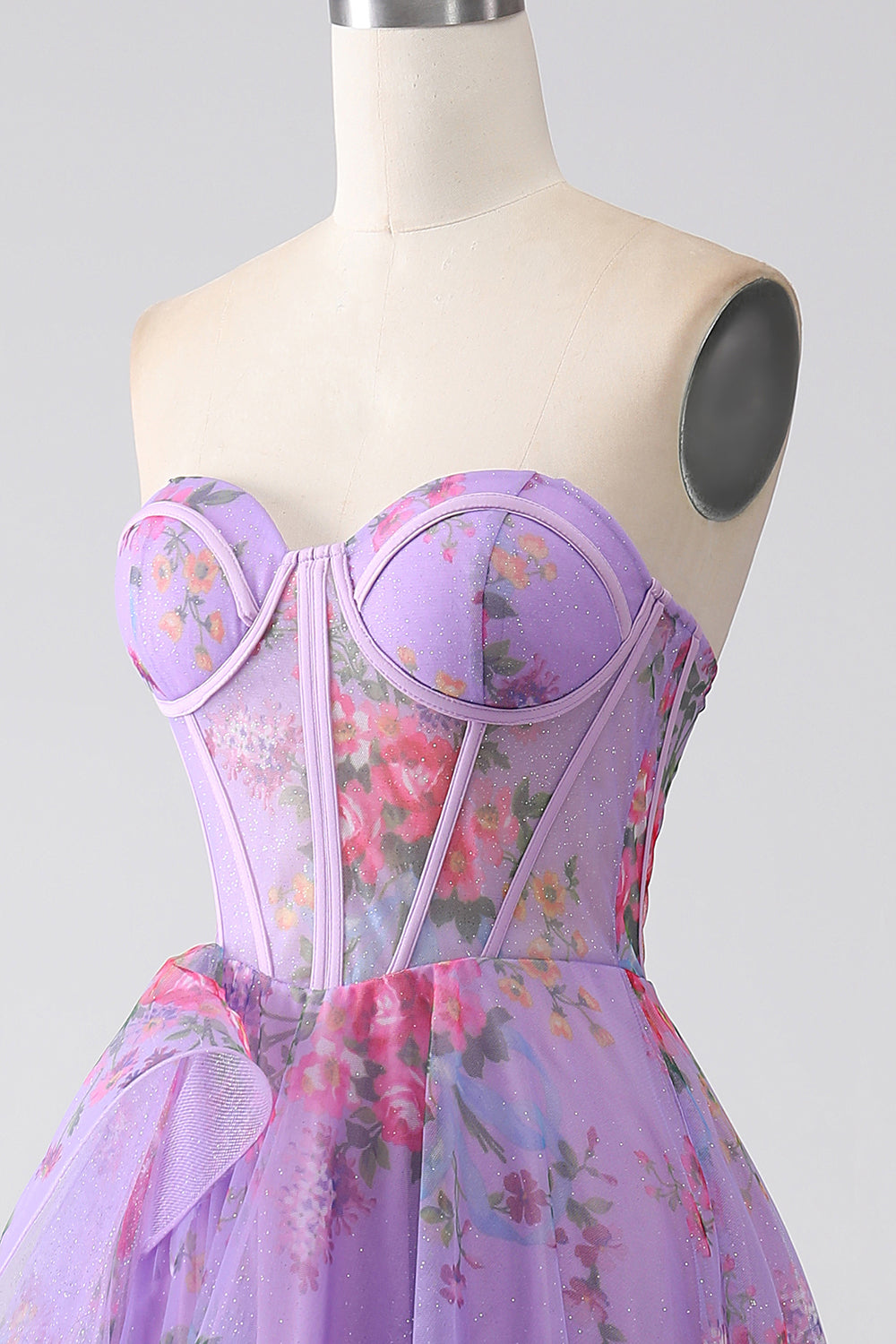 Viola stampato senza spalline Corsetto Prom Dress