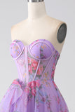Viola stampato senza spalline Corsetto Prom Dress