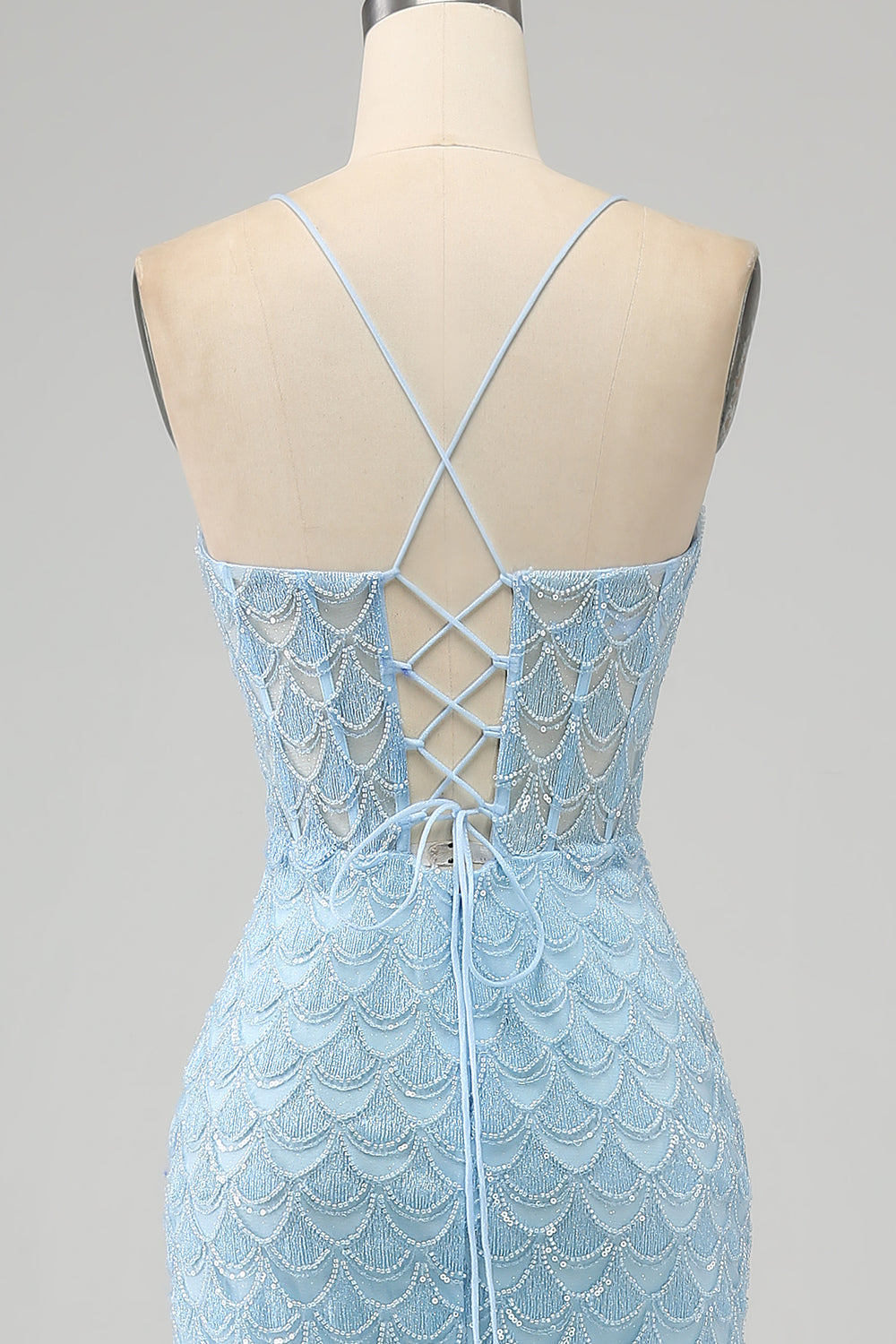 Glitter Azzurro Spalline sottili Sirena vestito da ballo con fessura