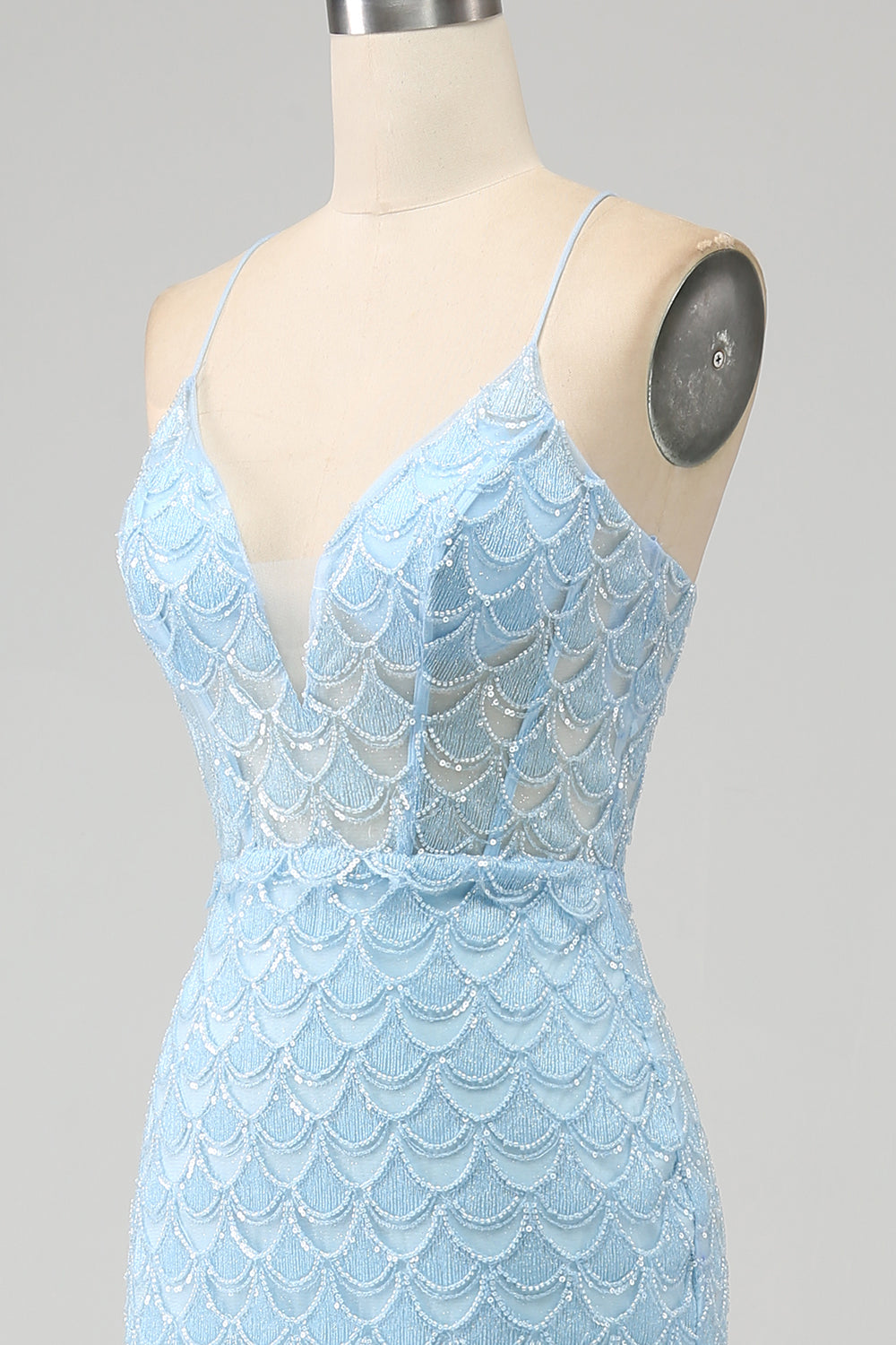 Glitter Azzurro Spalline sottili Sirena vestito da ballo con fessura
