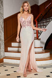 Abito da ballo rosa con glitter a sirena Perline con fessura