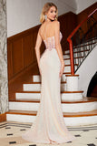 Abito da ballo rosa con glitter a sirena Perline con fessura