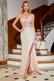 Abito da ballo rosa con glitter a sirena Perline con fessura
