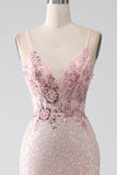 Glitter rosa perline sirena abito da ballo con fessura